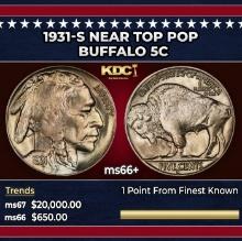 1931-s Buffalo Nickel Near Top Pop 5c ms66+ SEGS
