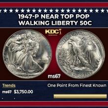 1947-p Walking Liberty Half Dollar Near Top Pop 50c ms67 SEGS