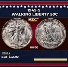 1945-s Walking Liberty Half Dollar 50c Grades ms66