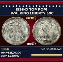 1936-d Walking Liberty Half Dollar TOP POP! 50c ms67+ SEGS