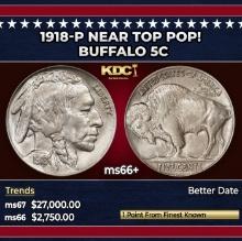 1918-p Buffalo Nickel Near Top Pop! 5c ms66+ SEGS