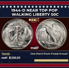 1944-d Walking Liberty Half Dollar Near Top Pop 50c ms67 SEGS