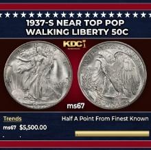 1937-s Walking Liberty Half Dollar Near Top Pop 50c ms67 SEGS