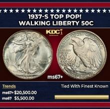 1937-s Walking Liberty Half Dollar TOP POP! 50c ms67+ SEGS