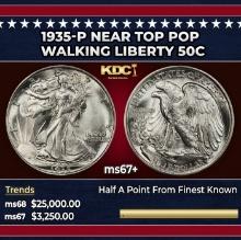 1935-p Walking Liberty Half Dollar Near Top Pop 50c ms67+ SEGS