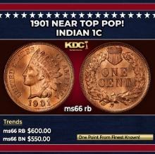 1901 Indian Cent Near Top Pop! 1c Grades ms66 rb