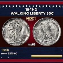 1941-d Walking Liberty Half Dollar 50c Grades ms66