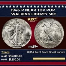 1946-p Walking Liberty Half Dollar Near Top Pop 50c ms67+ SEGS