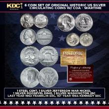 6 Coin Wartime Set of Original Historic US Silver Circulating Coins w/ COA Other Toy