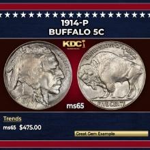 1914-p Buffalo Nickel 5c Grades ms65