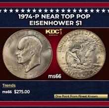 1974-p Eisenhower Dollar Near Top Pop $1 ms66 SEGS