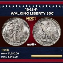 1945-p Walking Liberty Half Dollar 50c ms66+ SEGS