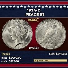 1934-d Peace Dollar $1 ms64+ SEGS