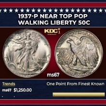 1937-p Walking Liberty Half Dollar Near Top Pop 50c ms67 SEGS