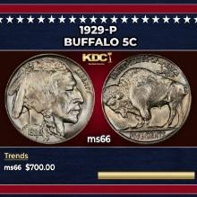 1929-p Buffalo Nickel 5c Grades ms66