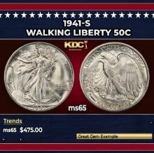 1941-s Walking Liberty Half Dollar 50c Grades ms65