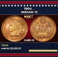 1904 Indian Cent . 1c ms66 rd SEGS