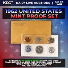 1962 United States Mint Silver Proof Set In Original Goventment Packaging, 5 Coins - Manilla Envelop