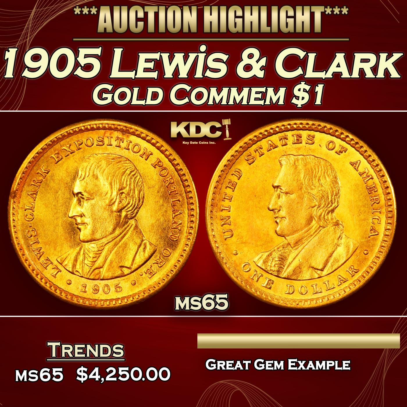 1905 Lewis & Clark Gold Commem Dollar 1 ms65 SEGS