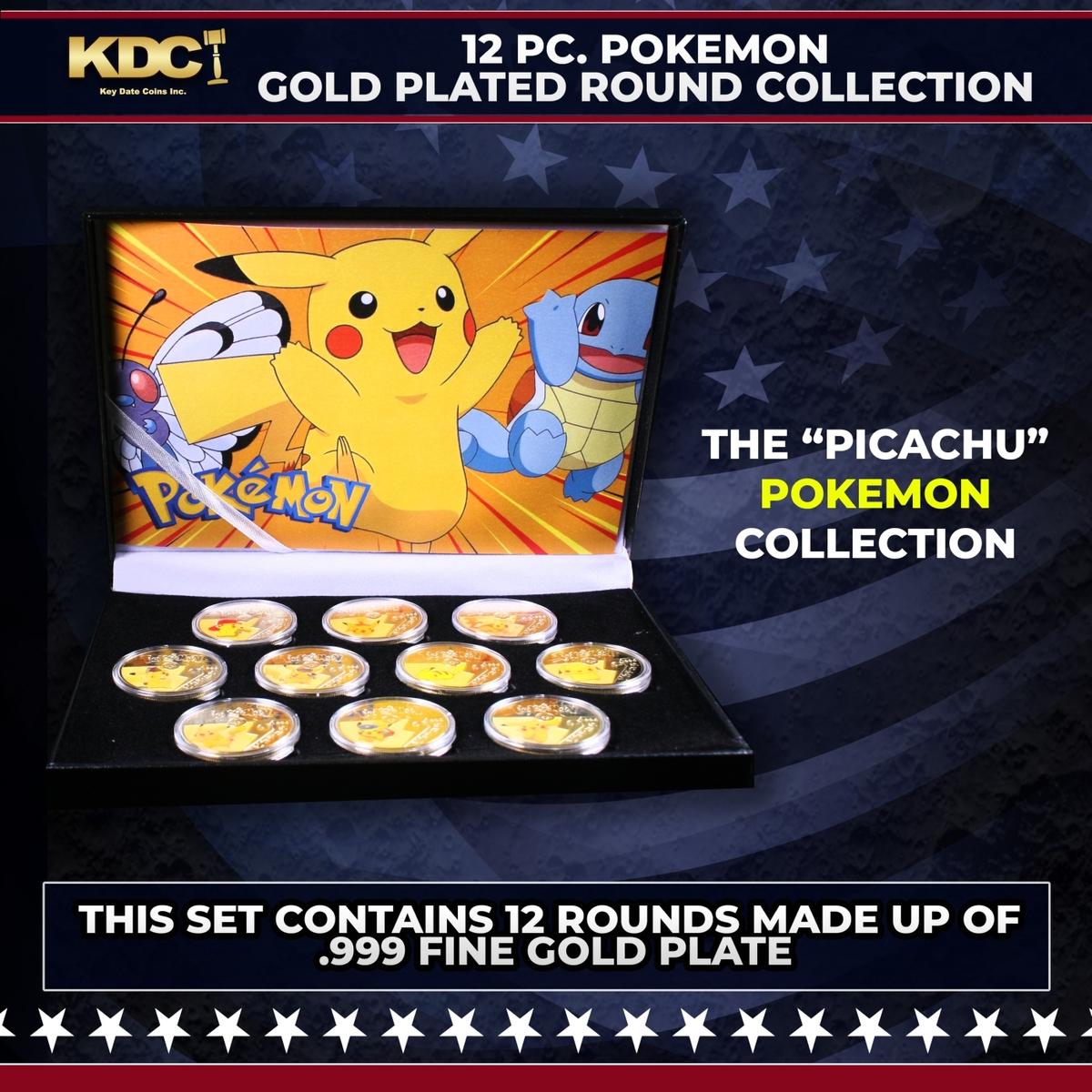 12 Coin Pokemon - Picachu - Gold Plated Round Collection