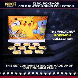 12 Coin Pokemon - Picachu - Gold Plated Round Collection