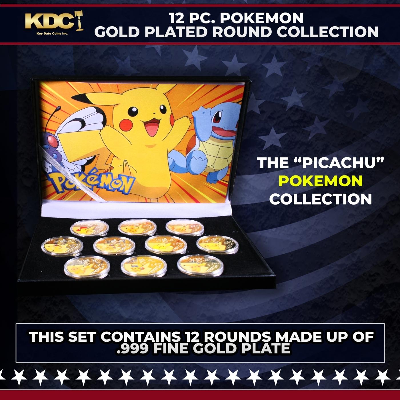 12 Coin Pokemon - Picachu - Gold Plated Round Collection