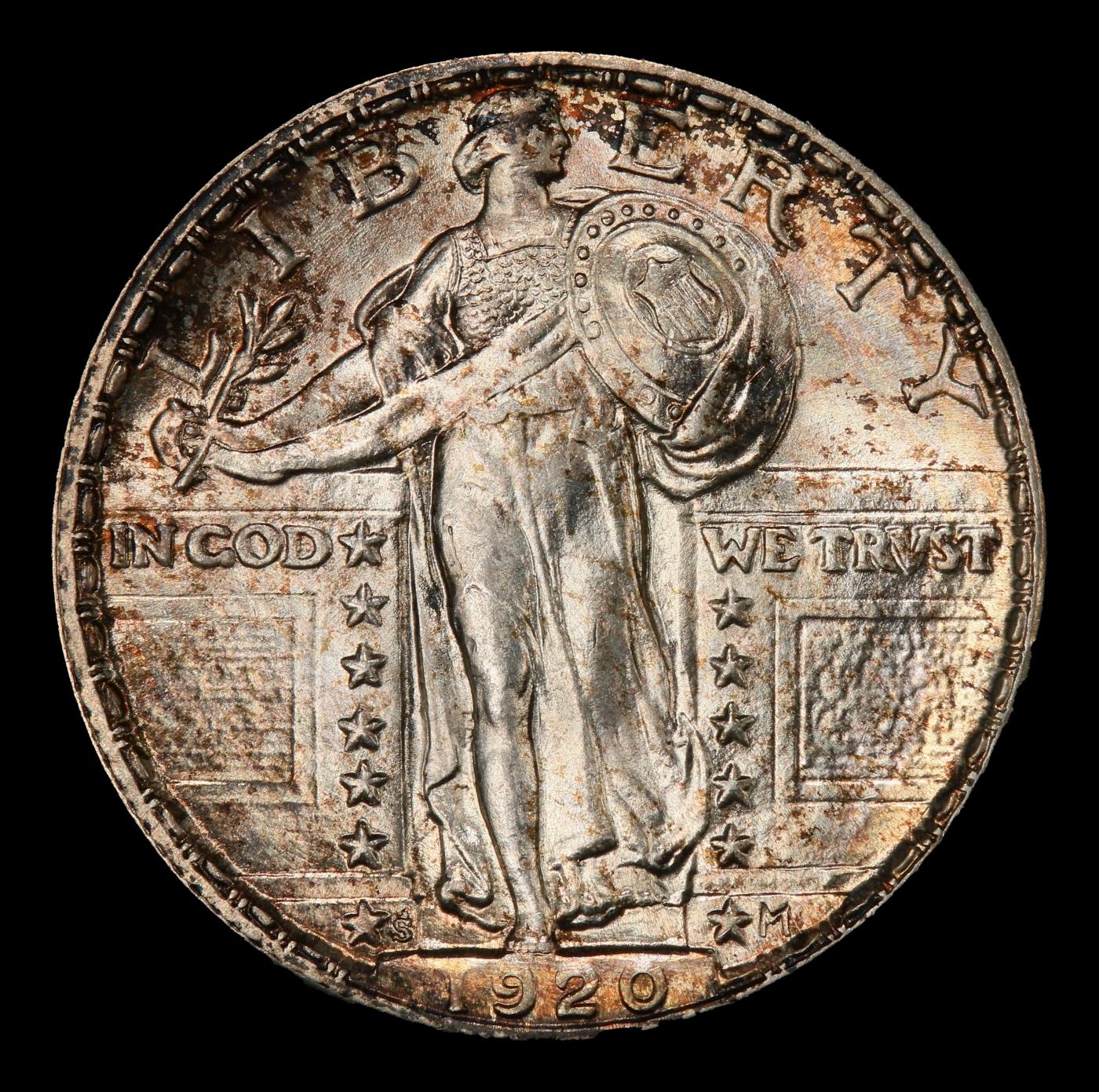 1920-s Standing Liberty Quarter Toned Clashed Dies FS-401 25c ms66+ SEGS