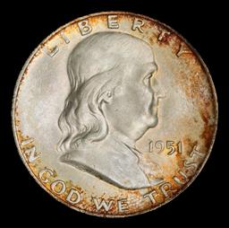 1951-d Franklin Half Dollar Toned TOP POP! 50c ms67+ fbl SEGS