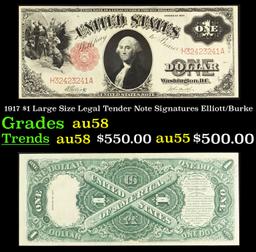 1917 $1 Large Size Legal Tender Note Grades Choice AU/BU Slider Signatures Elliott/Burke