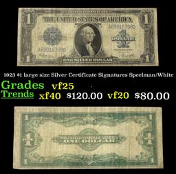 1923 $1 large size Silver Certificate Grades vf+ Signatures Speelman/White