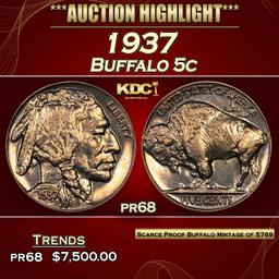 1937 Proof Buffalo Nickel 5c pr68 SEGS