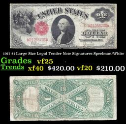 1917 $1 Large Size Legal Tender Note Grades vf+ Signatures Speelman/White
