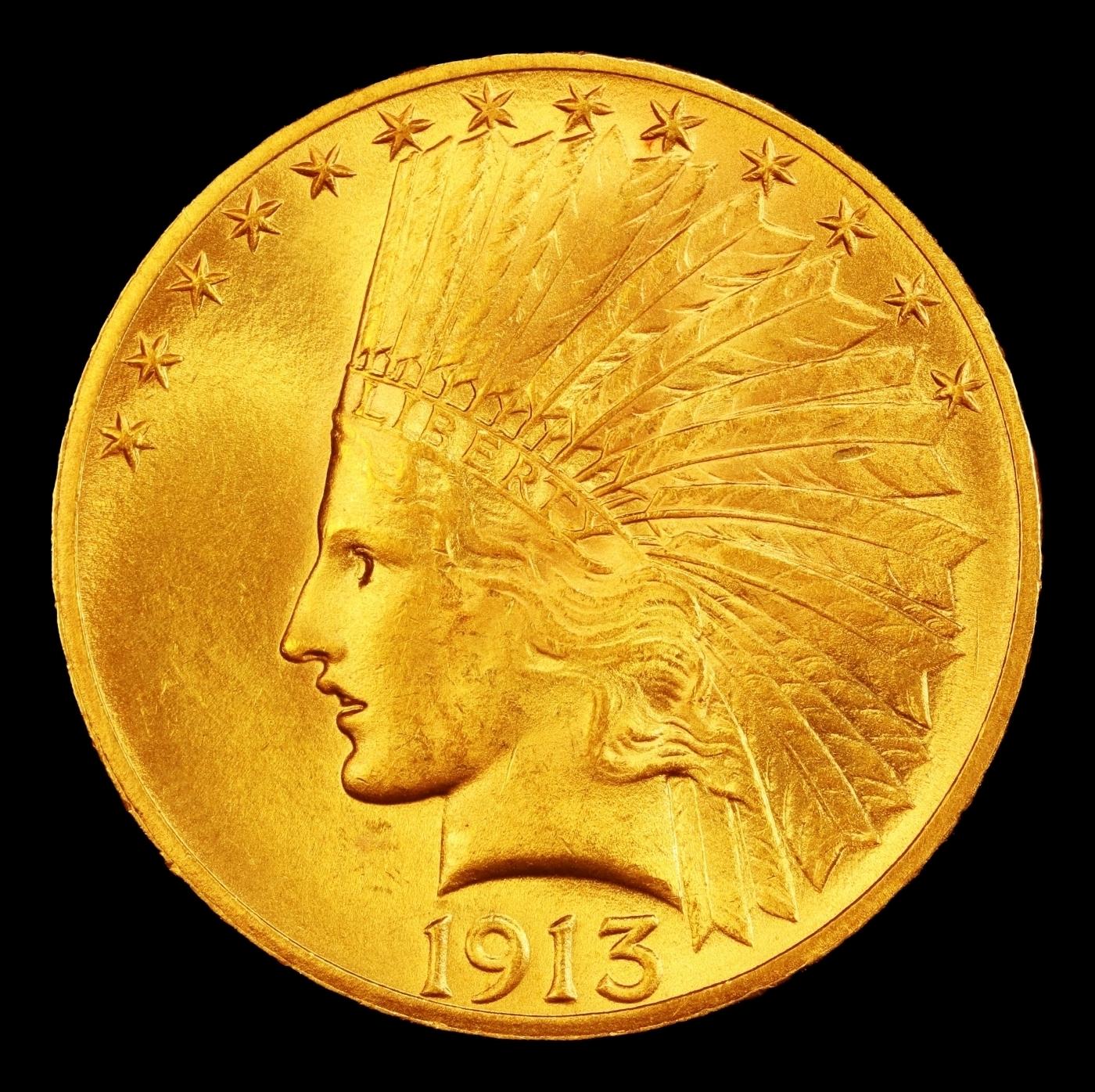1913-p Gold Indian Eagle $10 ms65+ SEGS
