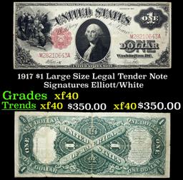 1917 $1 Large Size Legal Tender Note Grades xf Signatures Elliott/White