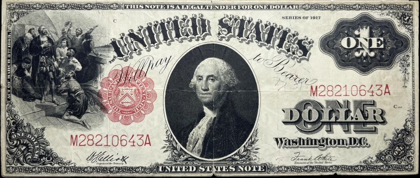 1917 $1 Large Size Legal Tender Note Grades xf Signatures Elliott/White