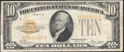 1928 $10 Gold Certificate Signatures Woods/Mellon Grades vf+
