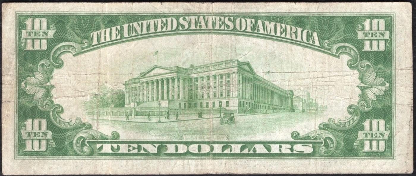 1928 $10 Gold Certificate Signatures Woods/Mellon Grades vf+