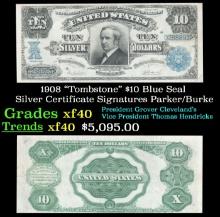 1908 $10 Blue Seal Silver Certificate "Tombstone" Grades xf Signatures Parker/Burke