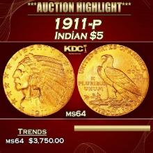 1911-p Gold Indian Half Eagle $5 ms64 USCG