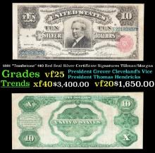 1891 $10 Red Seal Silver Certificate "Tombstone" Grades vf+ Signatures Tillman/Morgan