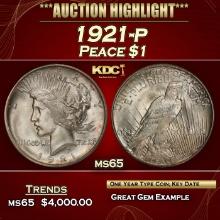 1921-p Peace Dollar $1 ms65 SEGS