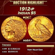 1912-p Gold Indian Half Eagle $5 ms64+ USCG