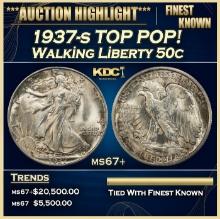 1937-s Walking Liberty Half Dollar TOP POP! 50c ms67+ SEGS