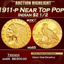1911-p Gold Indian Quarter Eagle Near Top Pop! $2 1/2 ms65 SEGS