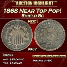 1868 Proof Shield Nickel Near Top Pop! 5c pr67+ SEGS