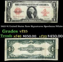 1923 $1 United States Note Grades vf+ Signatures Speelman/White