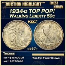 1934-d Walking Liberty Half Dollar TOP POP! 50c ms67+ SEGS