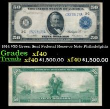 1914 $50 Green Seal Federal Reserve Note Grades xf Philadelphia