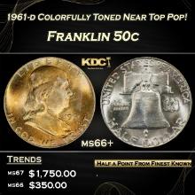 1961-d Franklin Half Dollar Colorfully Toned Near Top Pop! 50c ms66+ SEGS