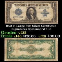1923 $1 large size Silver Certificate Grades vf+ Signatures Speelman/White